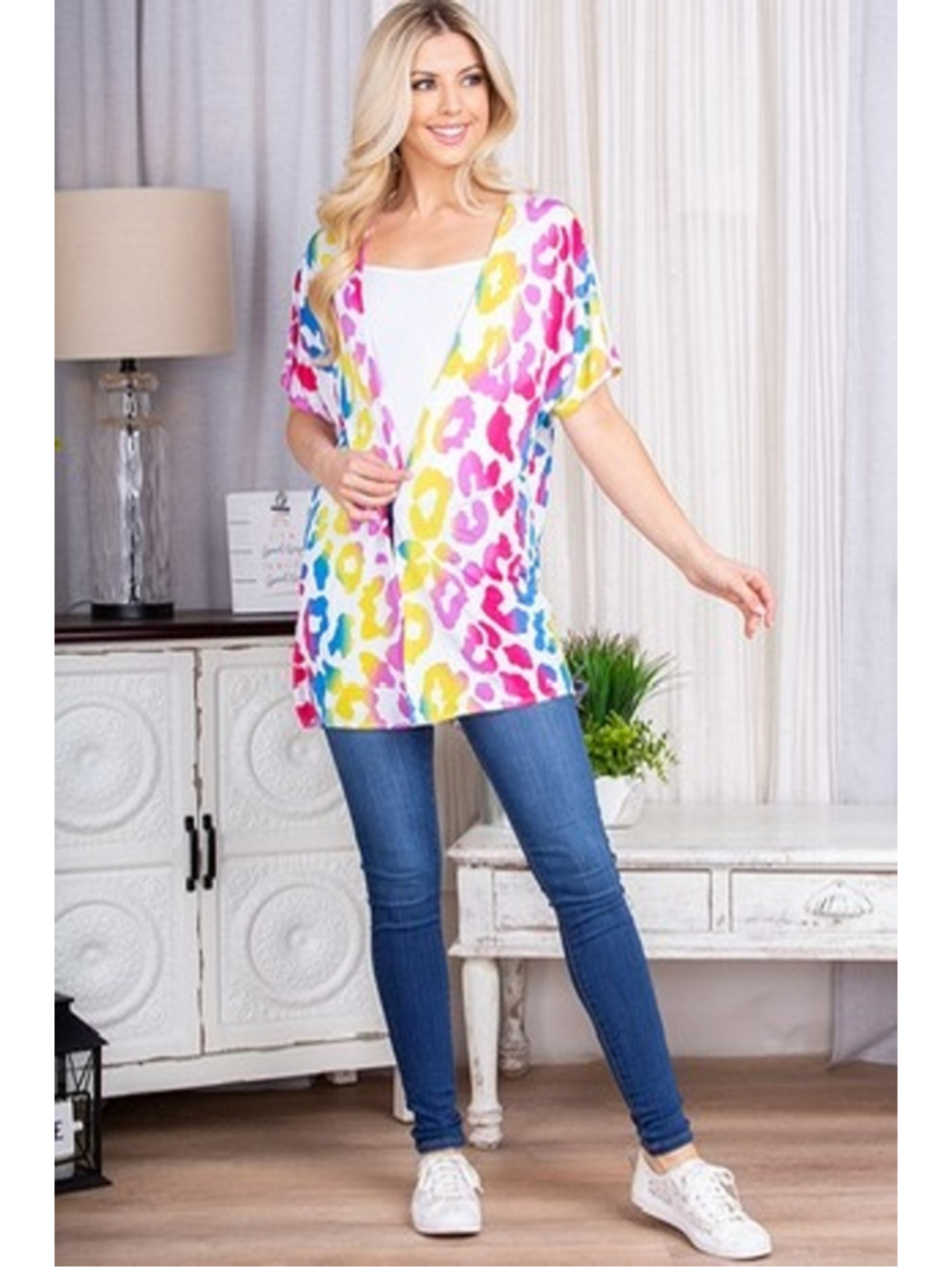 NWOT Heimish Multicolor Open Cardigan in Animal Print Size medium